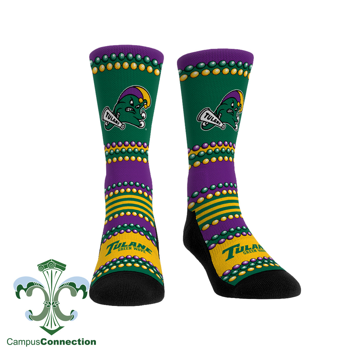 Tulane Mardi Gras Jester Wave Socks - Stripe