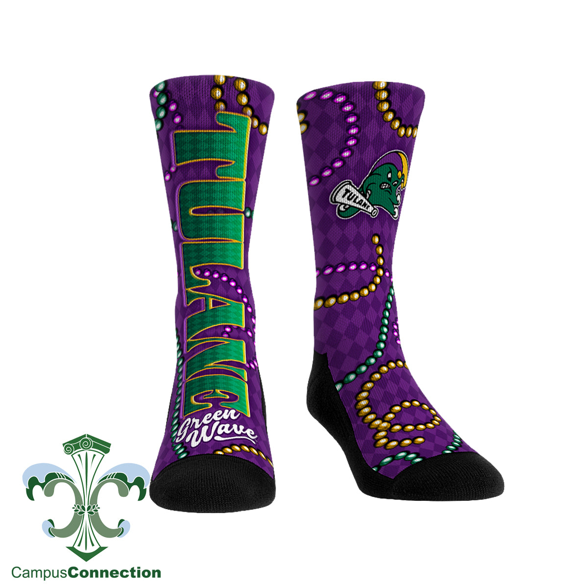 Tulane Mardi Gras Jester Wave Socks - Wordmark