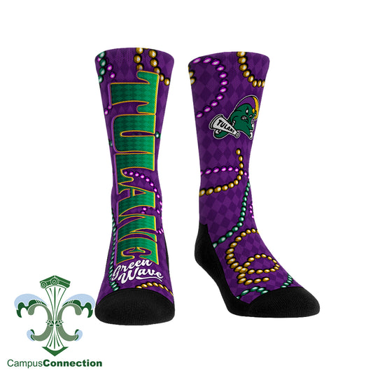 Tulane Mardi Gras Jester Wave Socks - Wordmark