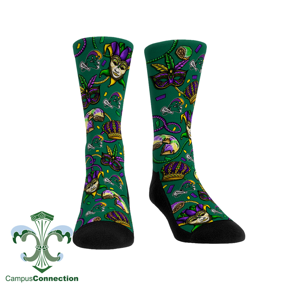 Tulane Mardi Gras Jester Wave Socks - All Over