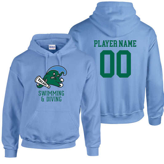 Tulane Swimming & Diving NIL Player Angry Wave Hooded Sweatshirt