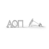 Alpha Omicron Pi White Gold Plated Stud Earrings