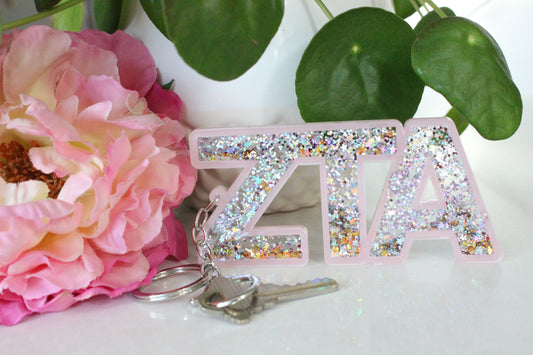 Zeta Tau Alpha Glitter Sorority Keychain