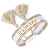 Zeta Tau Alpha Woven Bracelet, White and Gold Design