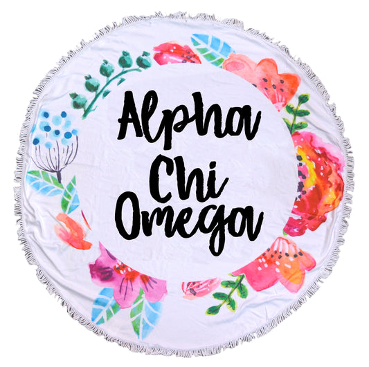 Alpha Chi Omega <br> Floral Fringe Towel <br> Blanket