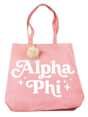 Alpha Phi Retro Pom Pom Tote Bag