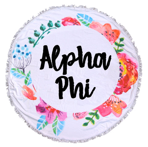 Alpha Phi <br> Floral Fringe Towel <br> Blanket