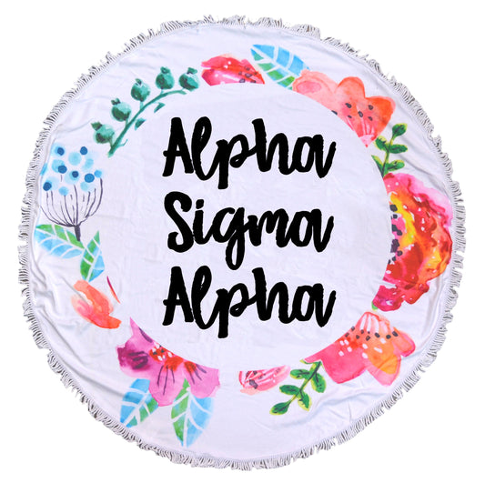 Alpha Sigma Alpha <br> Floral Fringe Towel <br> Blanket