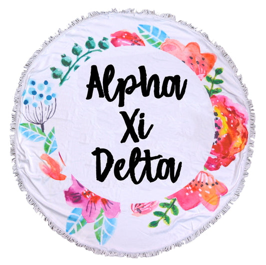 Alpha Xi Delta <br> Floral Fringe Towel <br> Blanket