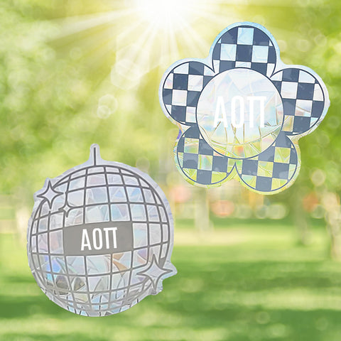 Alpha Omicron Pi Suncatcher Decals- Set of 2: Flower & Disco Ball