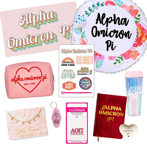 Alpha Omicron Pi Celebrate Sisterhood Sorority Gift Box- 10 unique items