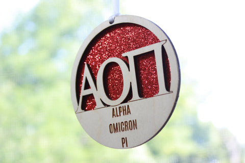 Alpha Omicron Pi - Laser Carved Ornament - 3" Round