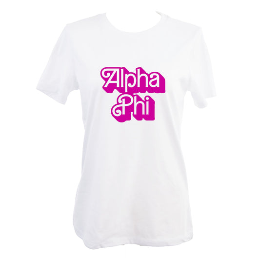 Alpha Phi T-Shirt- Retro Dolly Sorority Name Design, Relaxed Fit