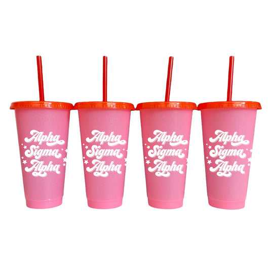 Alpha Sigma Alpha Glitter Color Changing Cup 4-Pack