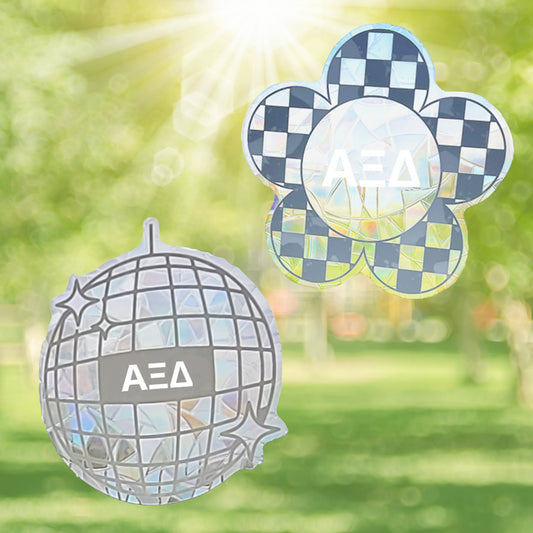 Alpha Xi Delta Suncatcher Decals- Set of 2: Flower & Disco Ball