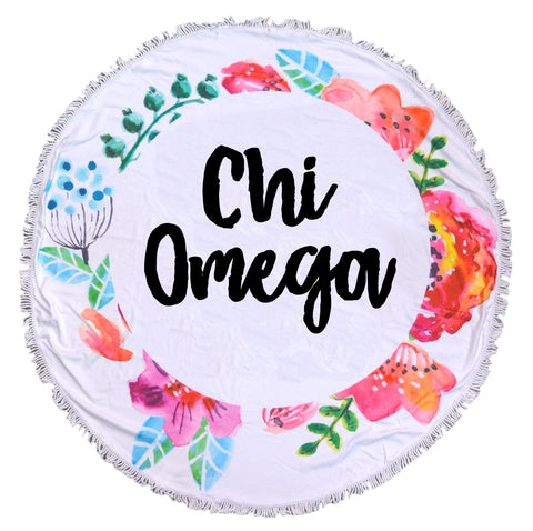 Chi Omega <br> Floral Fringe Towel <br> Blanket