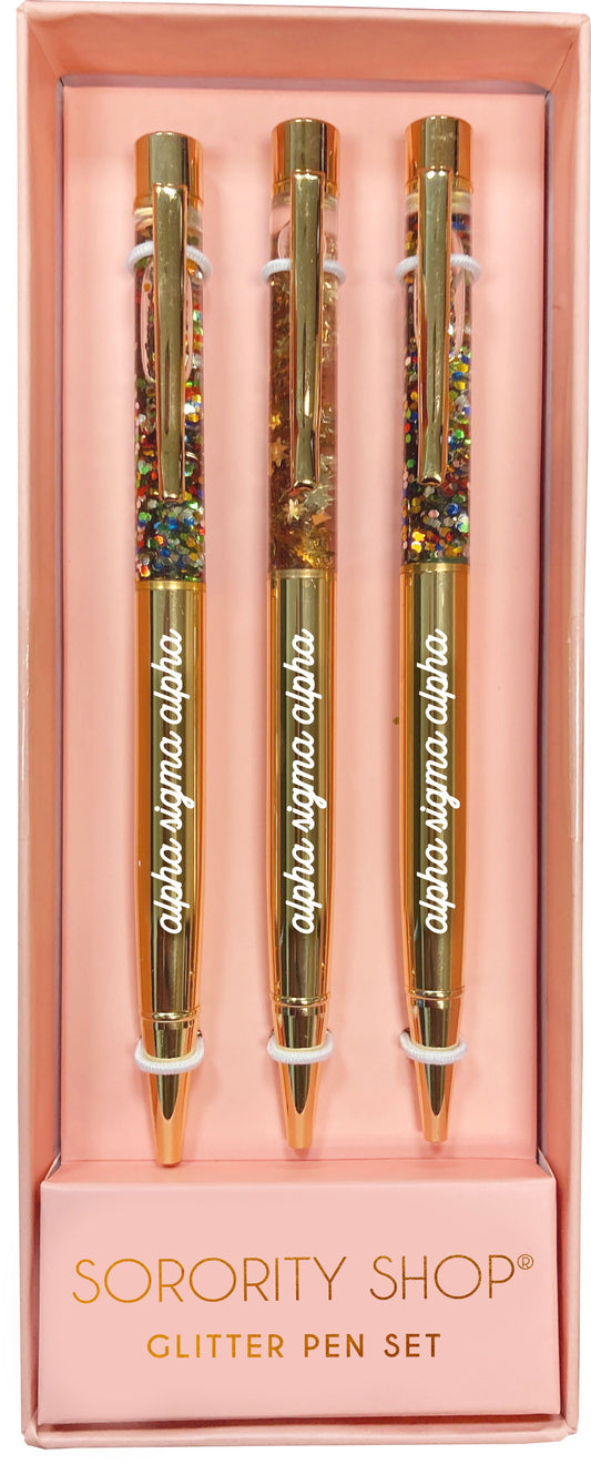 Alpha Sigma Alpha Glitter Pens (Set of 3)