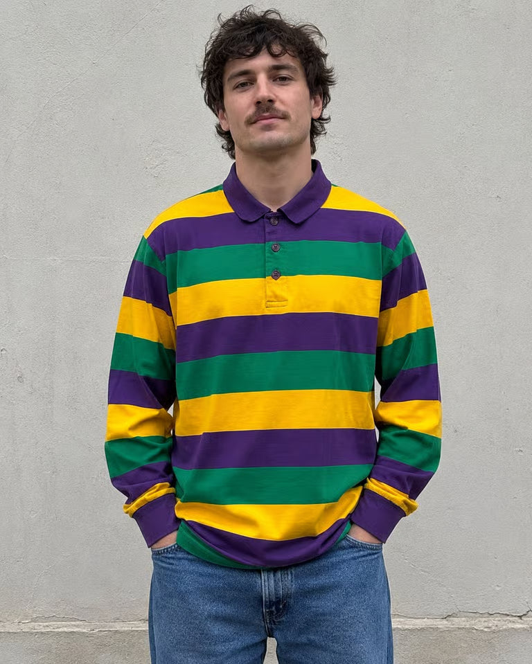 Mardi Gras Rugby Long Sleeve Polo