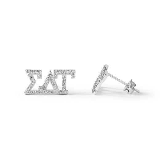 Sigma Delta Tau White Gold Plated Stud Earrings