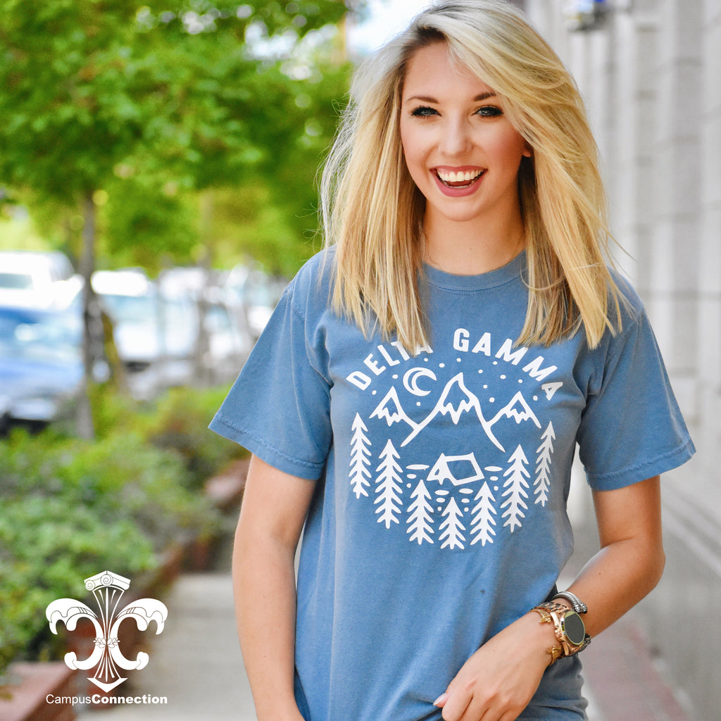 Comfort Colors Sorority T-Shirt with Camp Design – Campus Connection