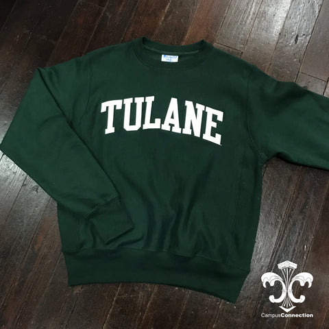 Tulane Champion Reverse Weave Sewn-Letter Crewneck Sweatshirt - Green