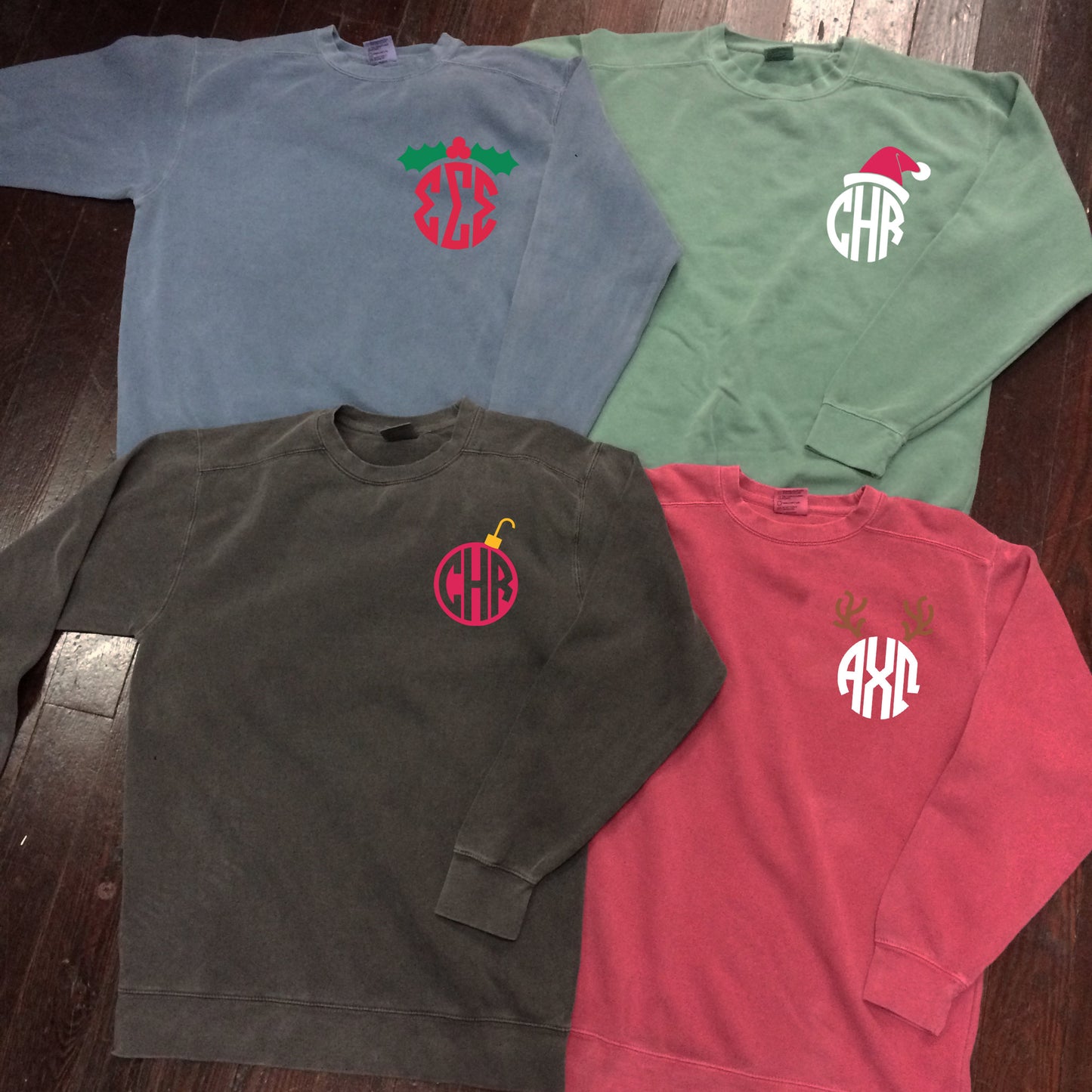 Christmas Monogram or Sorority Comfort Colors Crewneck Sweatshirt - Campus Connection - Campus Connection - 1