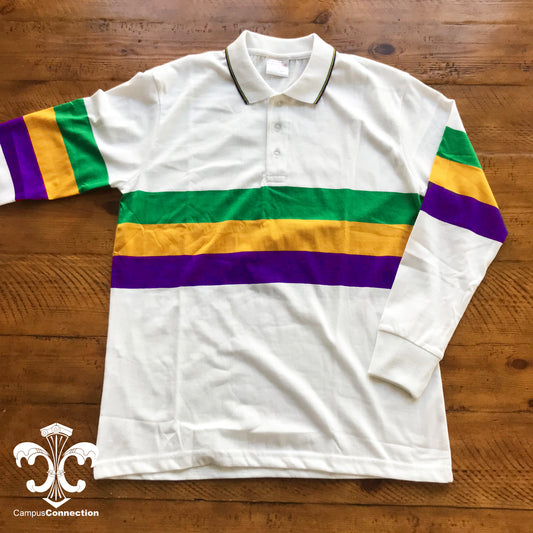 Mardi Gras Color Block Long Sleeve Polo