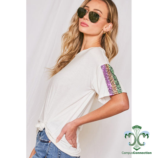 Mardi Gras Sequin Color Block Short Sleeve