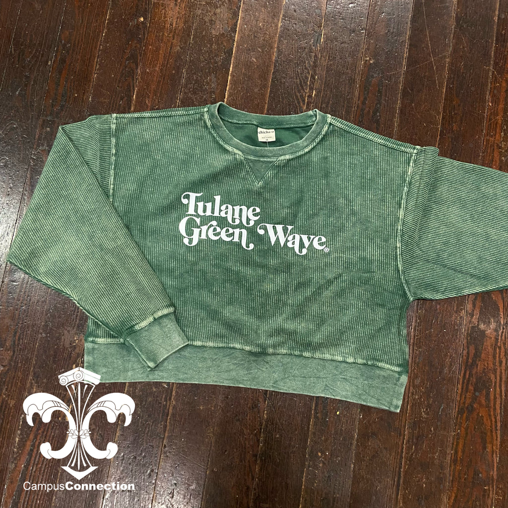 Tulane Cropped Corded Crewneck Sweatshirt