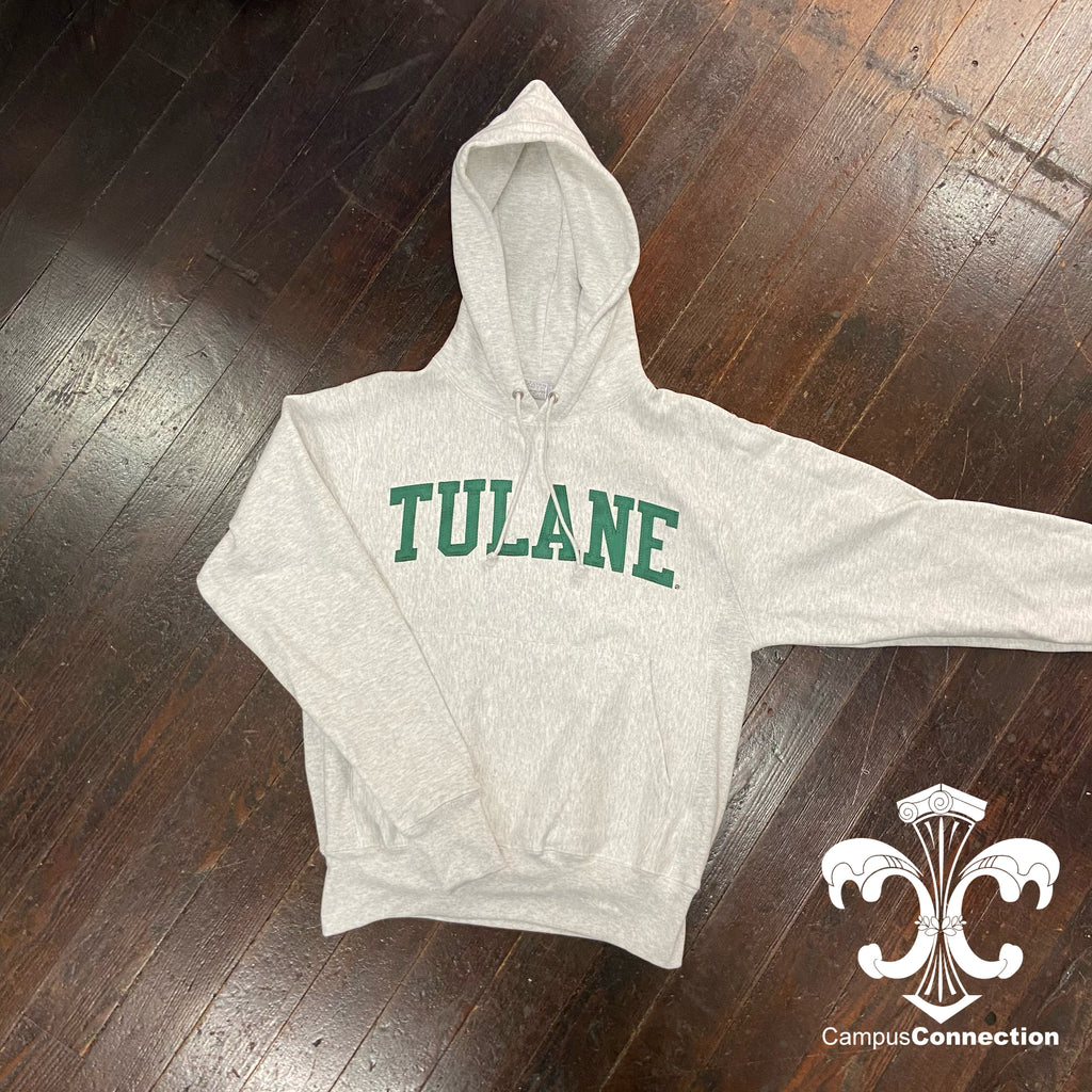 Tulane Champion Reverse Weave Hooded Sweatshirt - Silver Grey