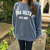 Comfort Colors Crewneck Sweatshirt with Varsity Design - Campus Connection - Campus Connection - 1