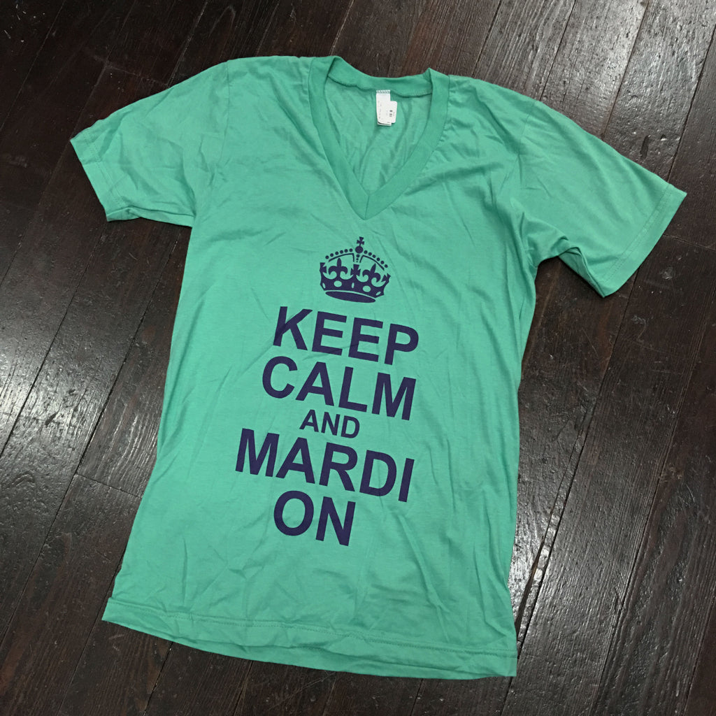 Keep Calm and Mardi On American Apparel V-Neck - Mint - Campus Connection - Campus Connection
