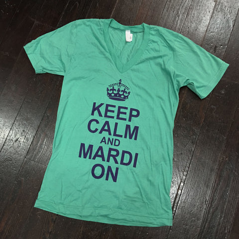 Keep Calm and Mardi On American Apparel V-Neck - Mint