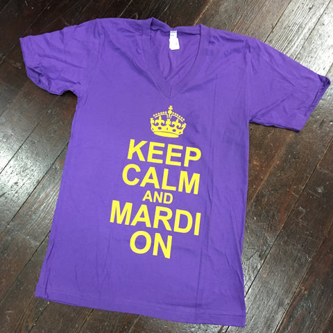 Keep Calm and Mardi On American Apparel V-Neck - Purple