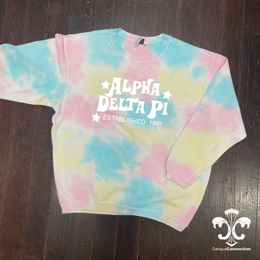 Sorority Groovadelic Rainbow Tie Dye Corded Crewneck Sweatshirt