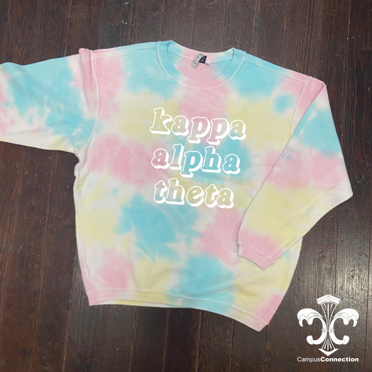 Rainbow Tie Dye Corded Sorority Crewneck Sweatshirt