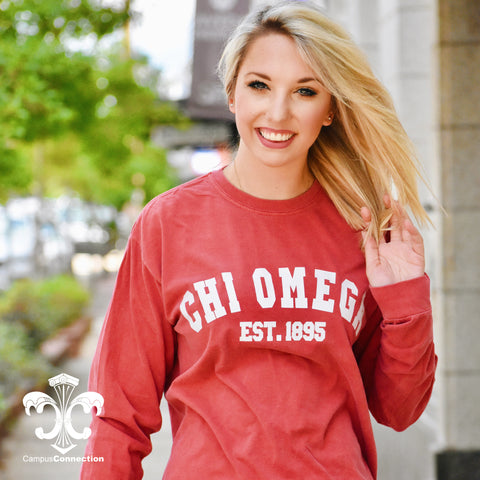 Comfort Colors Long Sleeve Shirt with Varsity Design