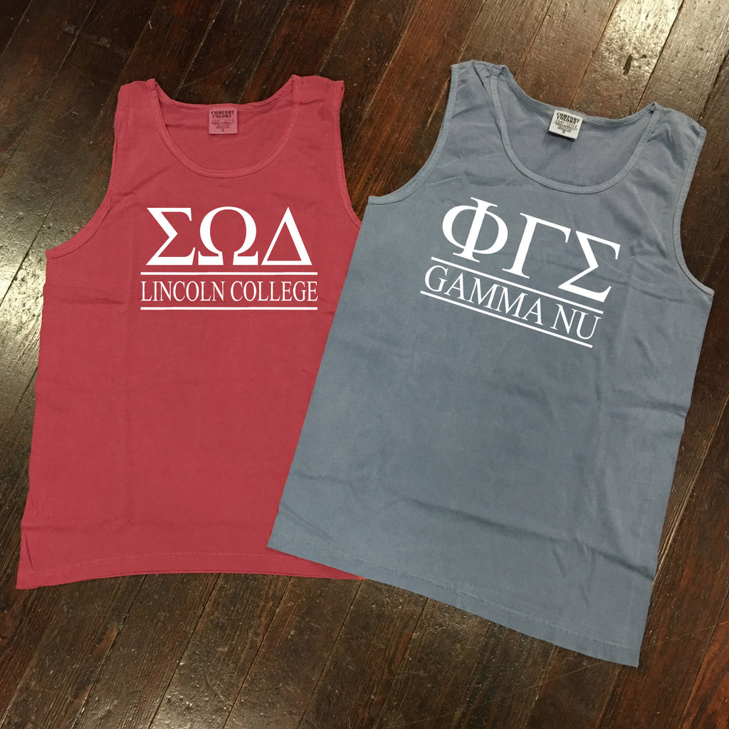Sorority Fraternity Comfort Colors Tank Top with Classic Bar