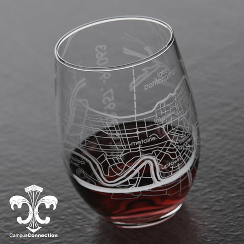 New Orleans Map Stemless Wine Glass
